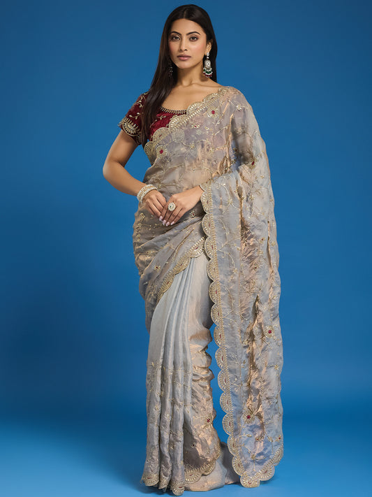 Women's Jimmy Choo Satin Saree With Unstitched Blouse Piece
