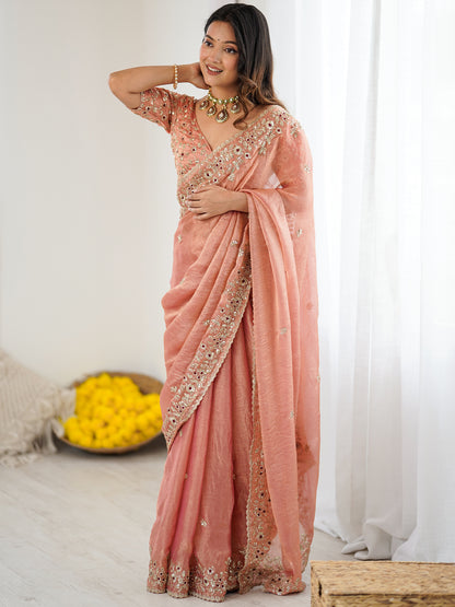 Women's Fendy Chiffon Saree With Unstitched Blouse Piece