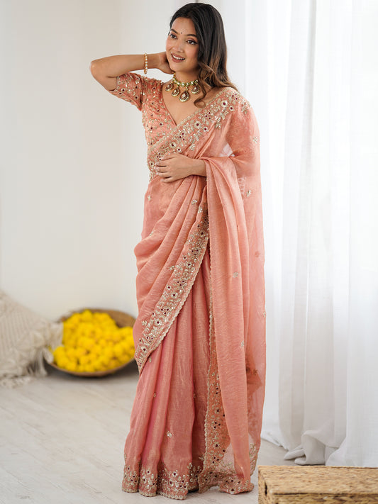 Women's Fendy Chiffon Saree With Unstitched Blouse Piece