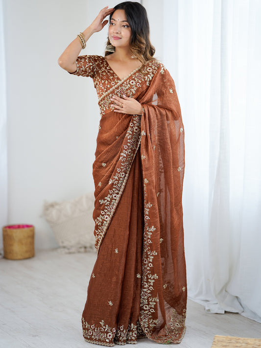 Women's Fendy Chiffon Saree With Unstitched Blouse Piece