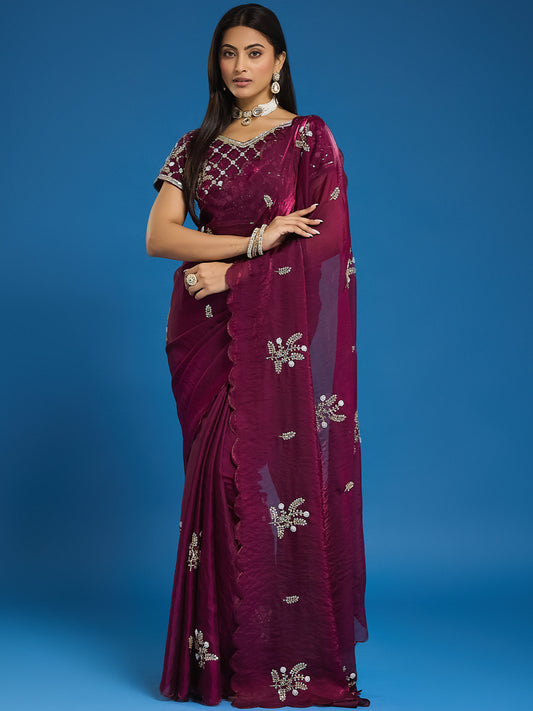 Women's Fendy Satin Saree With Unstitched Blouse Piece