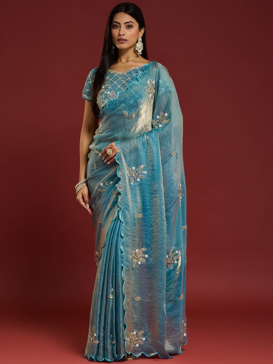 Women's Fendy Satin Saree With Unstitched Blouse Piece