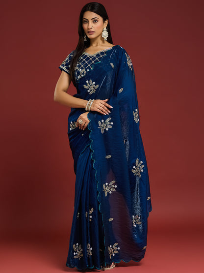 Women's Fendy Satin Saree With Unstitched Blouse Piece