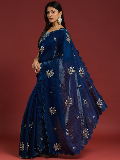 Women's Fendy Satin Saree With Unstitched Blouse Piece