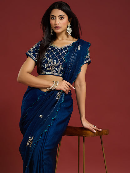 Women's Fendy Satin Saree With Unstitched Blouse Piece