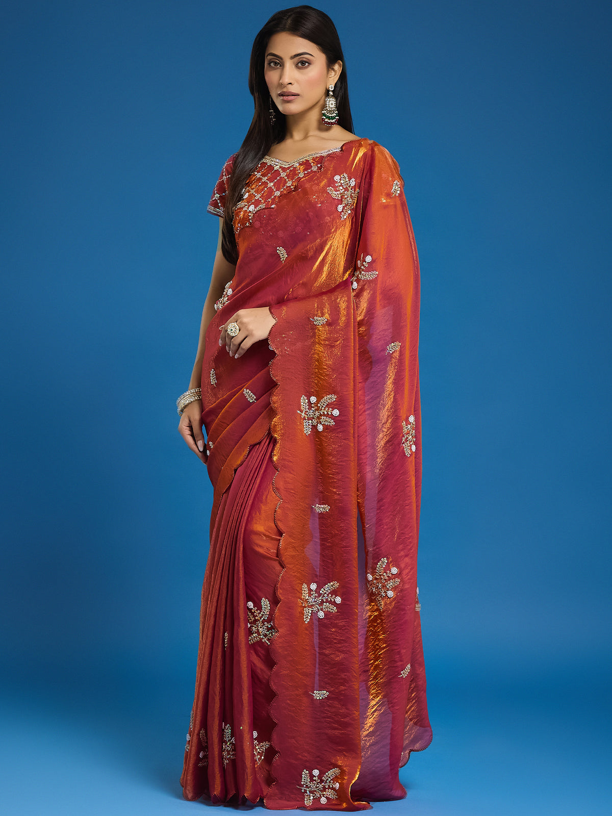Women's Fendy Satin Saree With Unstitched Blouse Piece
