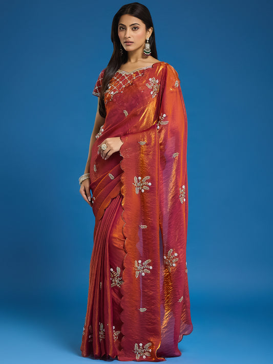 Women's Fendy Satin Saree With Unstitched Blouse Piece