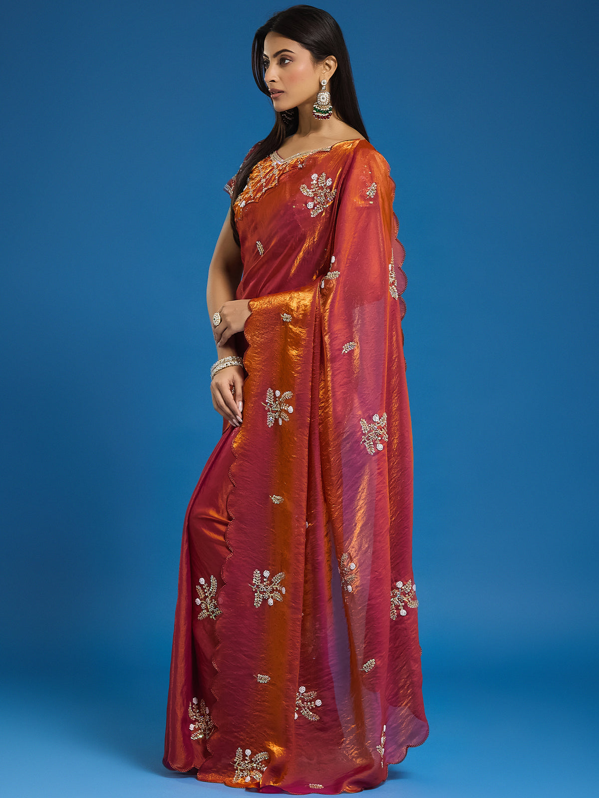 Women's Fendy Satin Saree With Unstitched Blouse Piece