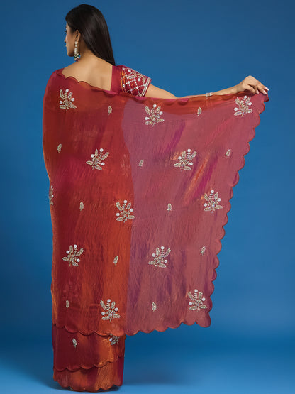 Women's Fendy Satin Saree With Unstitched Blouse Piece