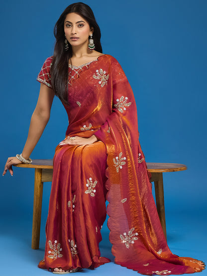 Women's Fendy Satin Saree With Unstitched Blouse Piece