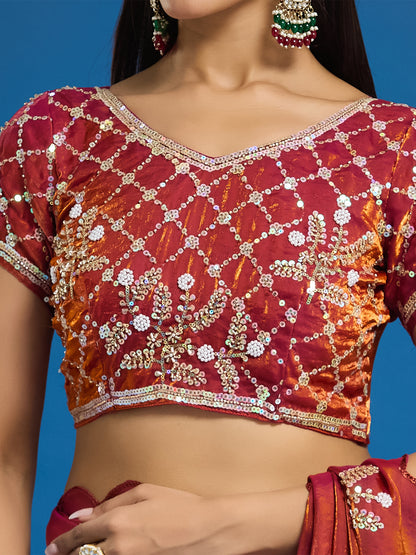 Women's Fendy Satin Saree With Unstitched Blouse Piece
