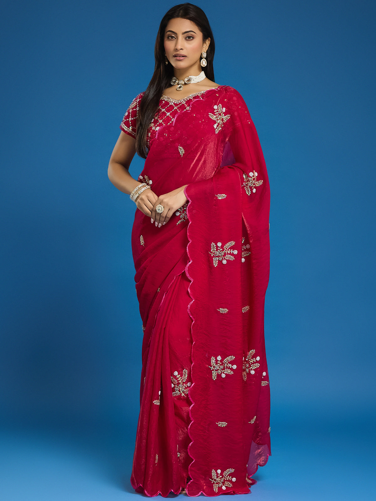 Women's Fendy Satin Saree With Unstitched Blouse Piece