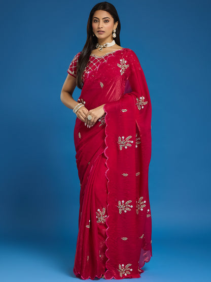 Women's Fendy Satin Saree With Unstitched Blouse Piece