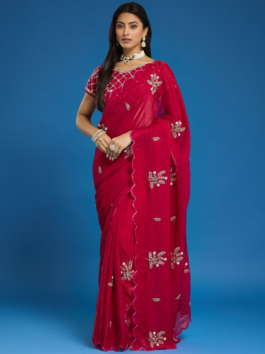 Women's Fendy Satin Saree With Unstitched Blouse Piece