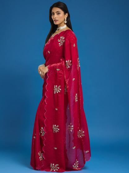 Women's Fendy Satin Saree With Unstitched Blouse Piece