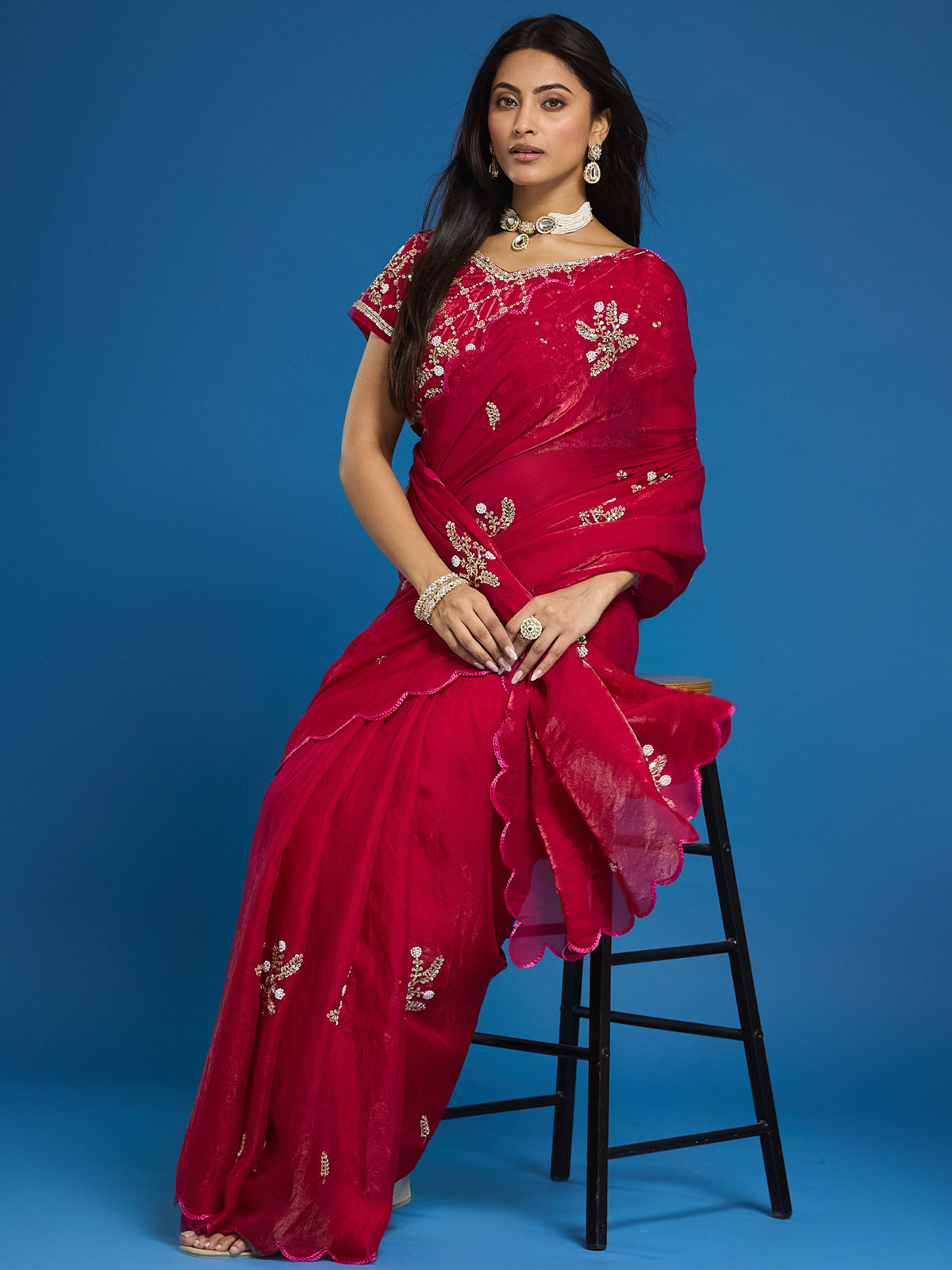 Women's Fendy Satin Saree With Unstitched Blouse Piece