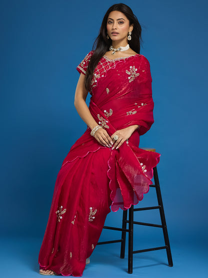 Women's Fendy Satin Saree With Unstitched Blouse Piece