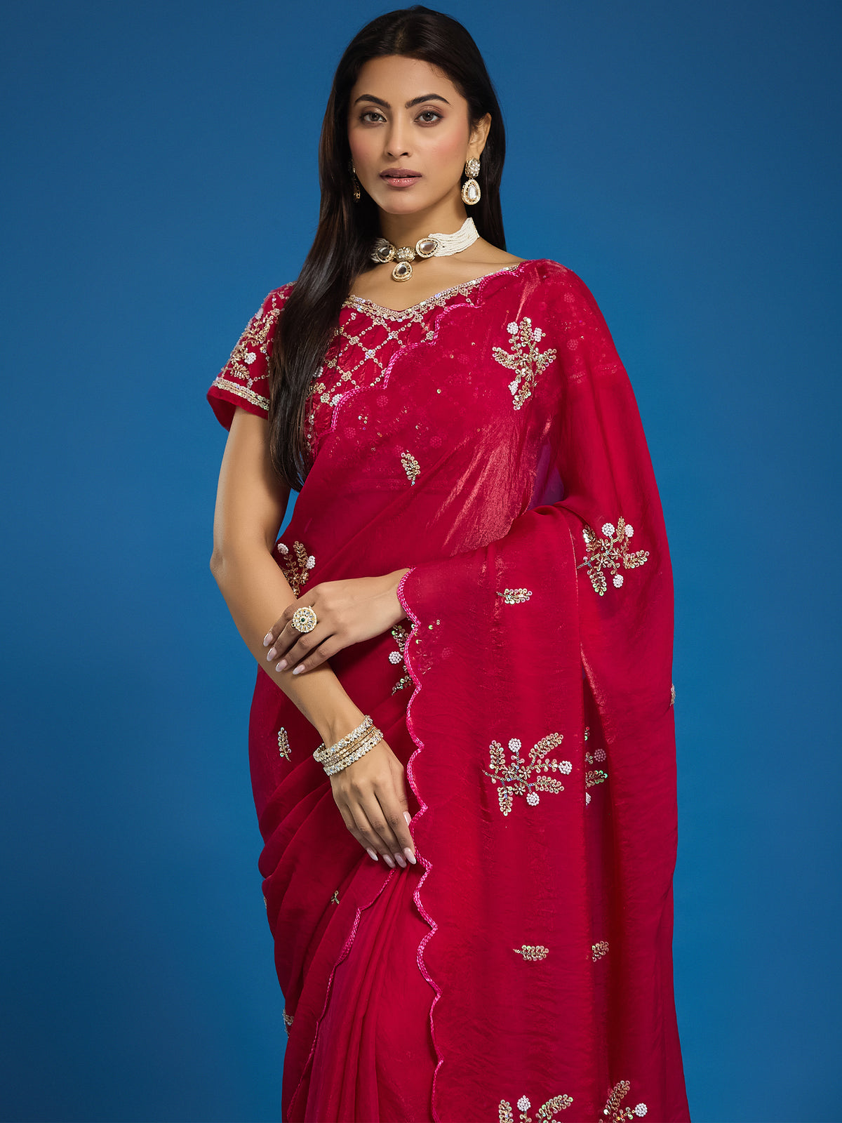 Women's Fendy Satin Saree With Unstitched Blouse Piece
