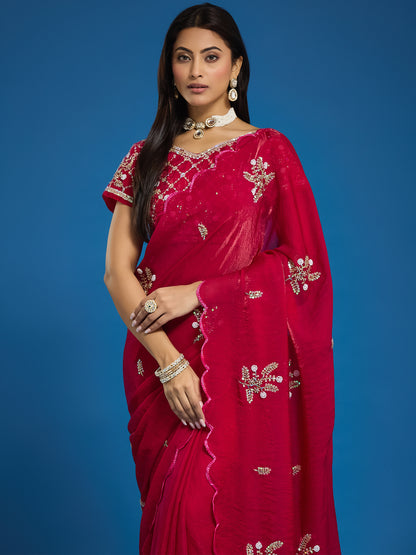 Women's Fendy Satin Saree With Unstitched Blouse Piece
