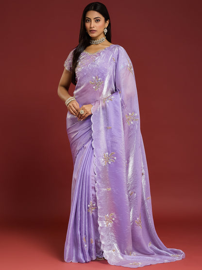 Women's Fendy Satin Saree With Unstitched Blouse Piece