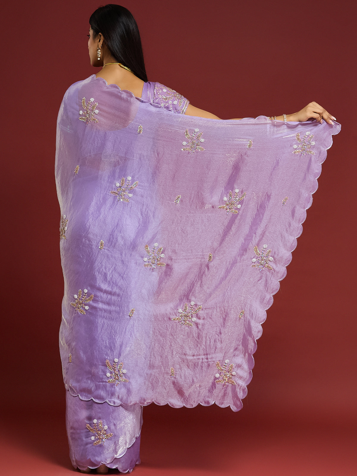 Women's Fendy Satin Saree With Unstitched Blouse Piece