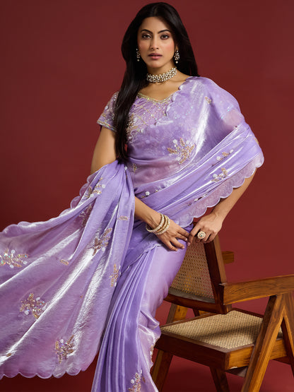 Women's Fendy Satin Saree With Unstitched Blouse Piece