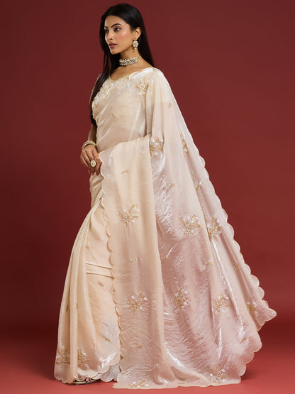 Women's Fendy Satin Saree With Unstitched Blouse Piece