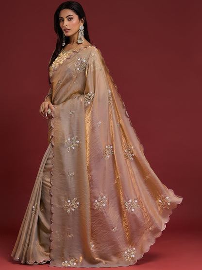 Women's Fendy Satin Saree With Unstitched Blouse Piece