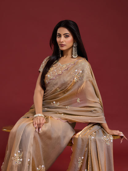 Women's Fendy Satin Saree With Unstitched Blouse Piece