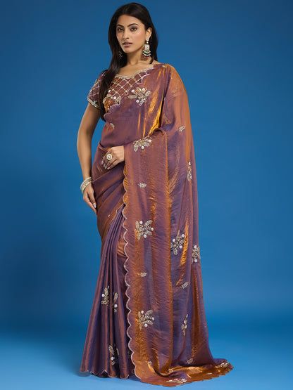 Women's Fendy Satin Saree With Unstitched Blouse Piece