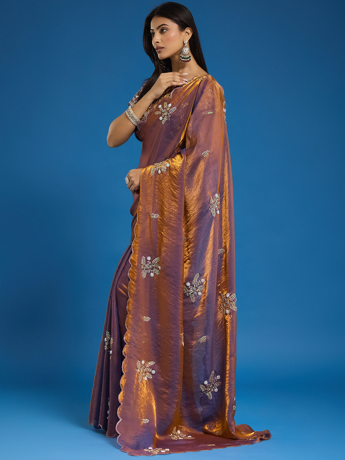 Women's Fendy Satin Saree With Unstitched Blouse Piece