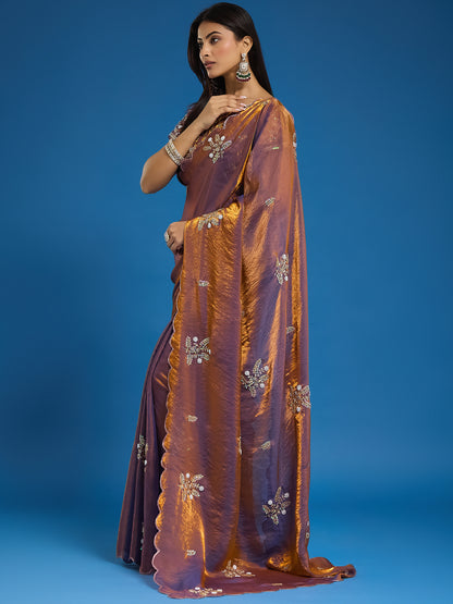 Women's Fendy Satin Saree With Unstitched Blouse Piece