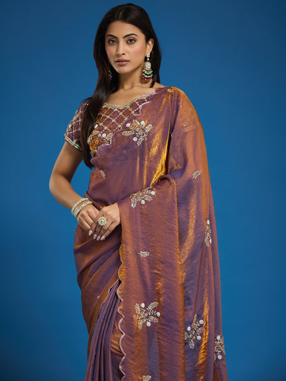 Women's Fendy Satin Saree With Unstitched Blouse Piece
