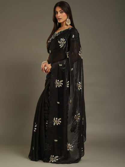 Women's Fendy Satin Saree With Unstitched Blouse Piece