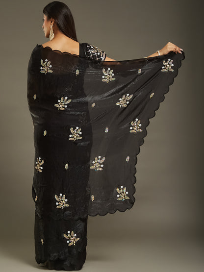 Women's Fendy Satin Saree With Unstitched Blouse Piece