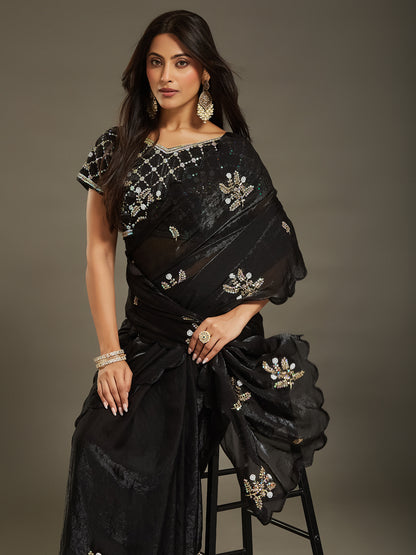 Women's Fendy Satin Saree With Unstitched Blouse Piece