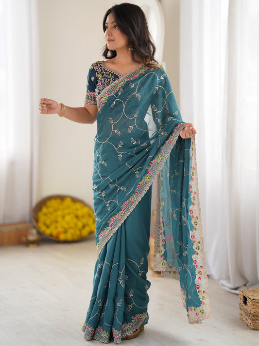 Women's Georgette Saree With Unstitched Blouse Piece