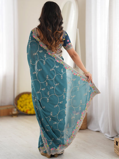 Women's Georgette Saree With Unstitched Blouse Piece