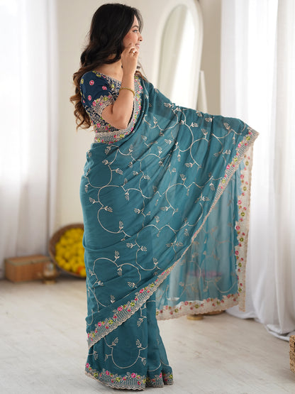 Women's Georgette Saree With Unstitched Blouse Piece