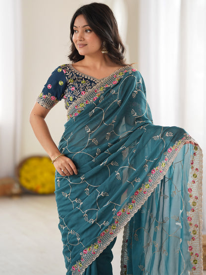 Women's Georgette Saree With Unstitched Blouse Piece
