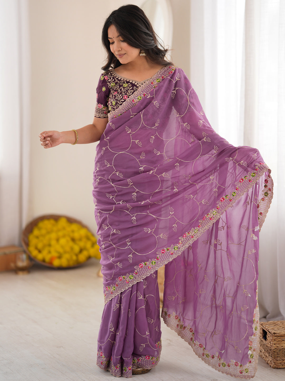Women's Georgette Saree With Unstitched Blouse Piece