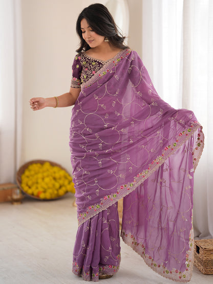 Women's Georgette Saree With Unstitched Blouse Piece