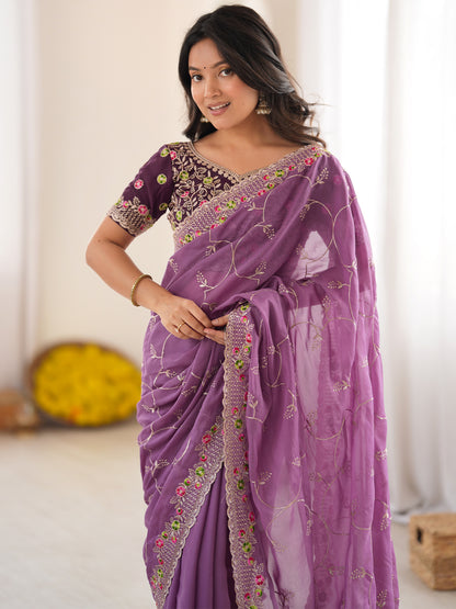 Women's Georgette Saree With Unstitched Blouse Piece