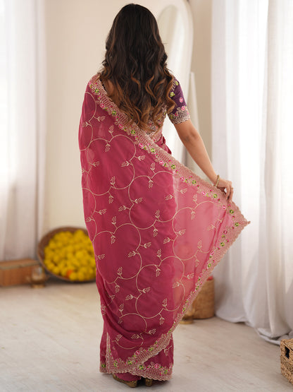 Women's Georgette Saree With Unstitched Blouse Piece