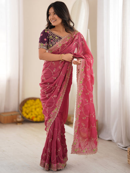 Women's Georgette Saree With Unstitched Blouse Piece