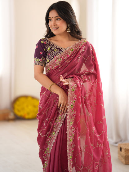 Women's Georgette Saree With Unstitched Blouse Piece