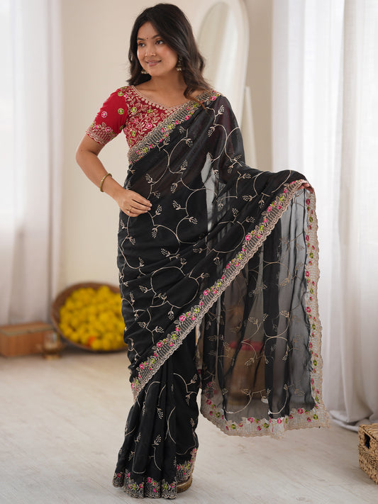 Women's Georgette Saree With Unstitched Blouse Piece
