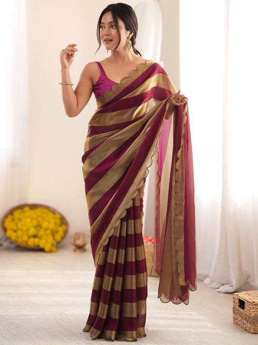 Women's Satin Saree With Unstitched Blouse Piece