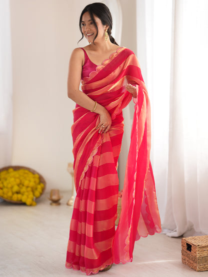 Women's Satin Saree With Unstitched Blouse Piece