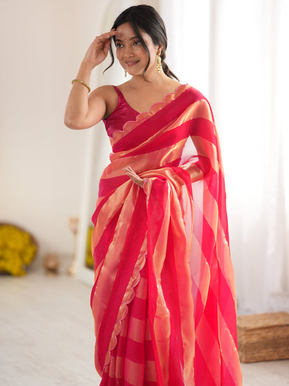 Women's Satin Saree With Unstitched Blouse Piece